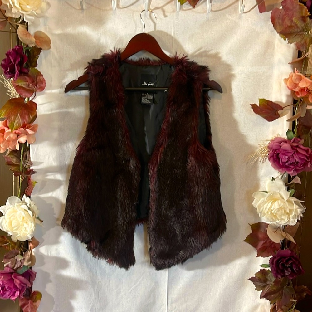Max Studio Deep Burgundy Faux Fur Vest